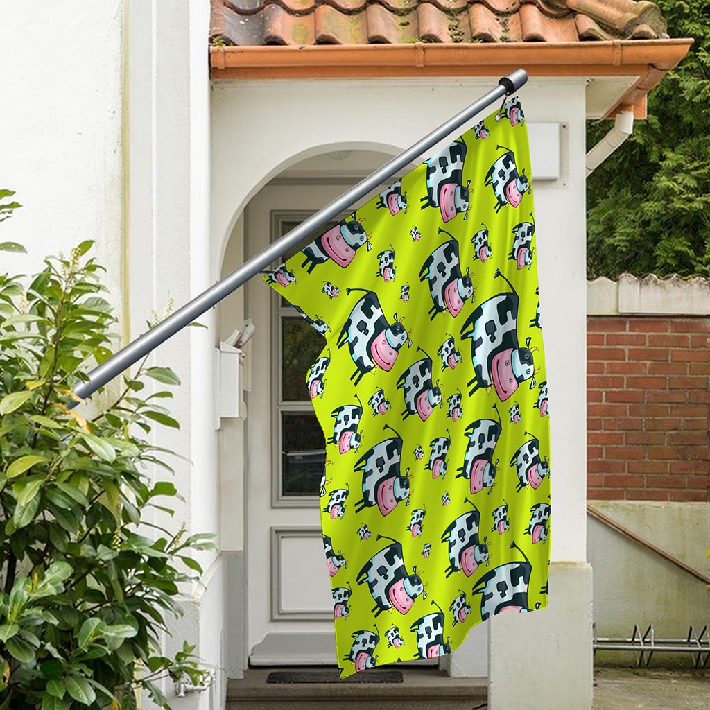 Cartoon Smiley Cow Pattern Print Polyester Flag