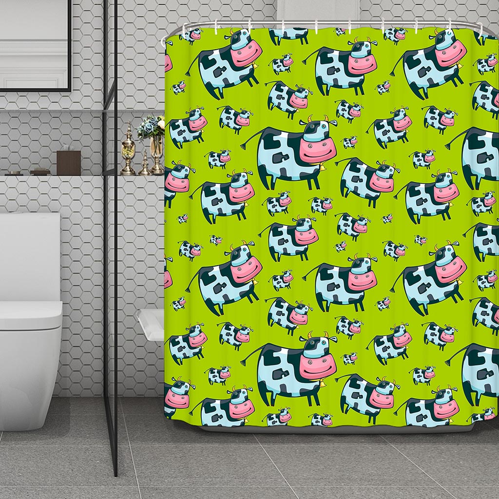 Cartoon Smiley Cow Pattern Print Polyester Shower Curtain