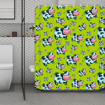 Cartoon Smiley Cow Pattern Print Polyester Shower Curtain