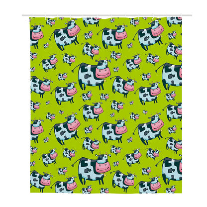 Cartoon Smiley Cow Pattern Print Polyester Shower Curtain