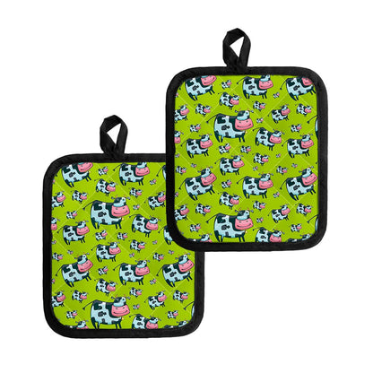 Cartoon Smiley Cow Pattern Print Pot Holders
