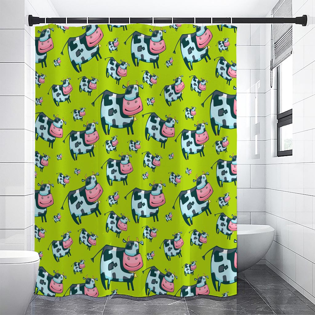 Cartoon Smiley Cow Pattern Print Premium Shower Curtain