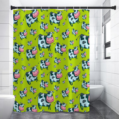 Cartoon Smiley Cow Pattern Print Premium Shower Curtain
