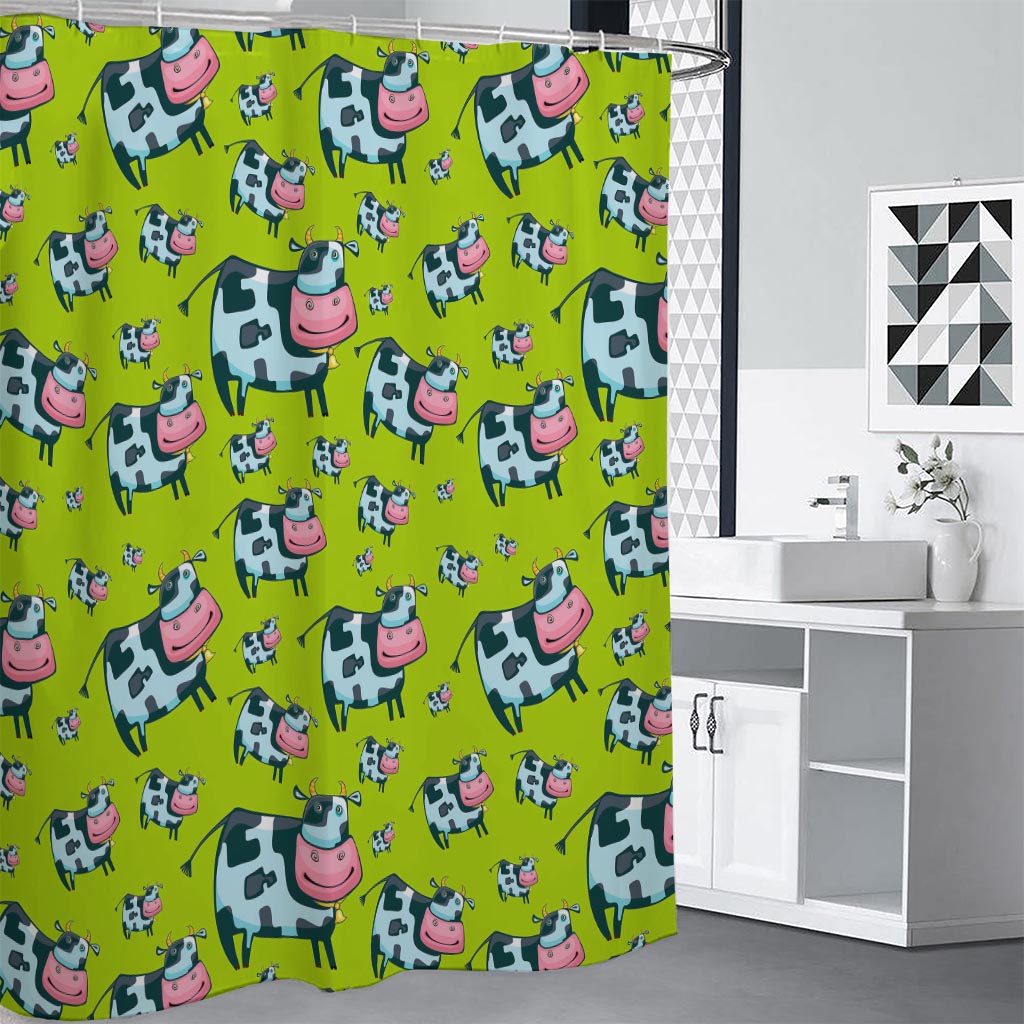 Cartoon Smiley Cow Pattern Print Premium Shower Curtain