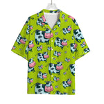 Cartoon Smiley Cow Pattern Print Rayon Hawaiian Shirt