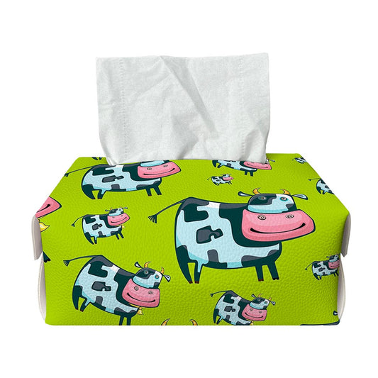 Cartoon Smiley Cow Pattern Print Rectangle Tissue Box Cover