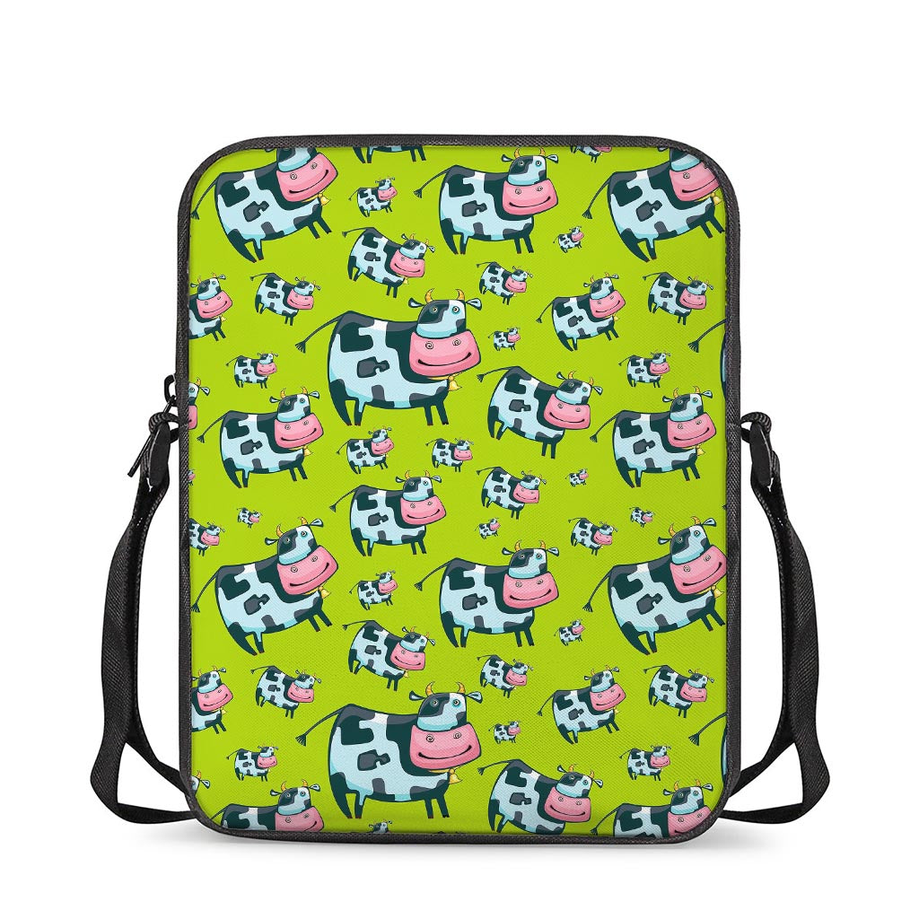 Cartoon Smiley Cow Pattern Print Rectangular Crossbody Bag