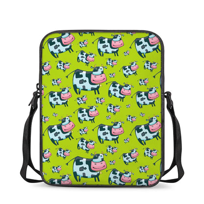 Cartoon Smiley Cow Pattern Print Rectangular Crossbody Bag