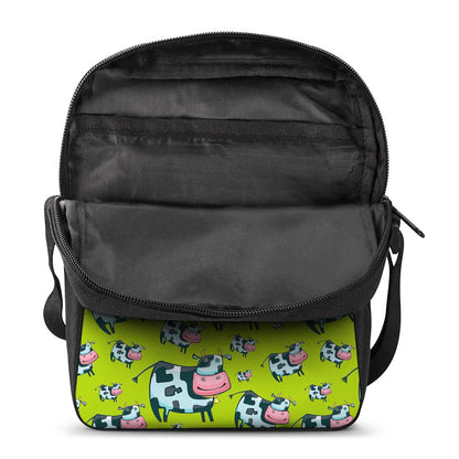 Cartoon Smiley Cow Pattern Print Rectangular Crossbody Bag