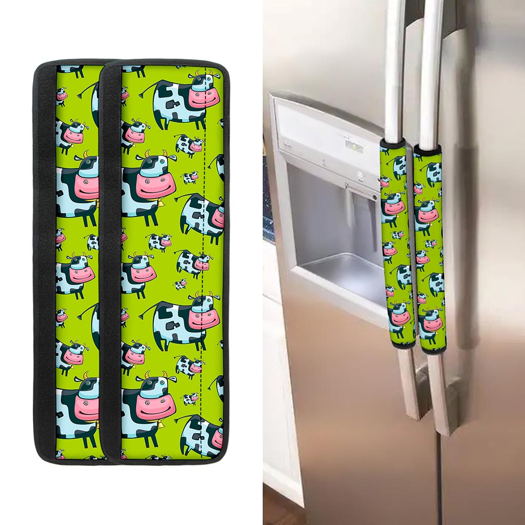 Cartoon Smiley Cow Pattern Print Refrigerator Handle Covers