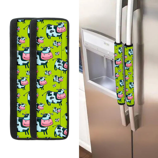 Cartoon Smiley Cow Pattern Print Refrigerator Handle Covers