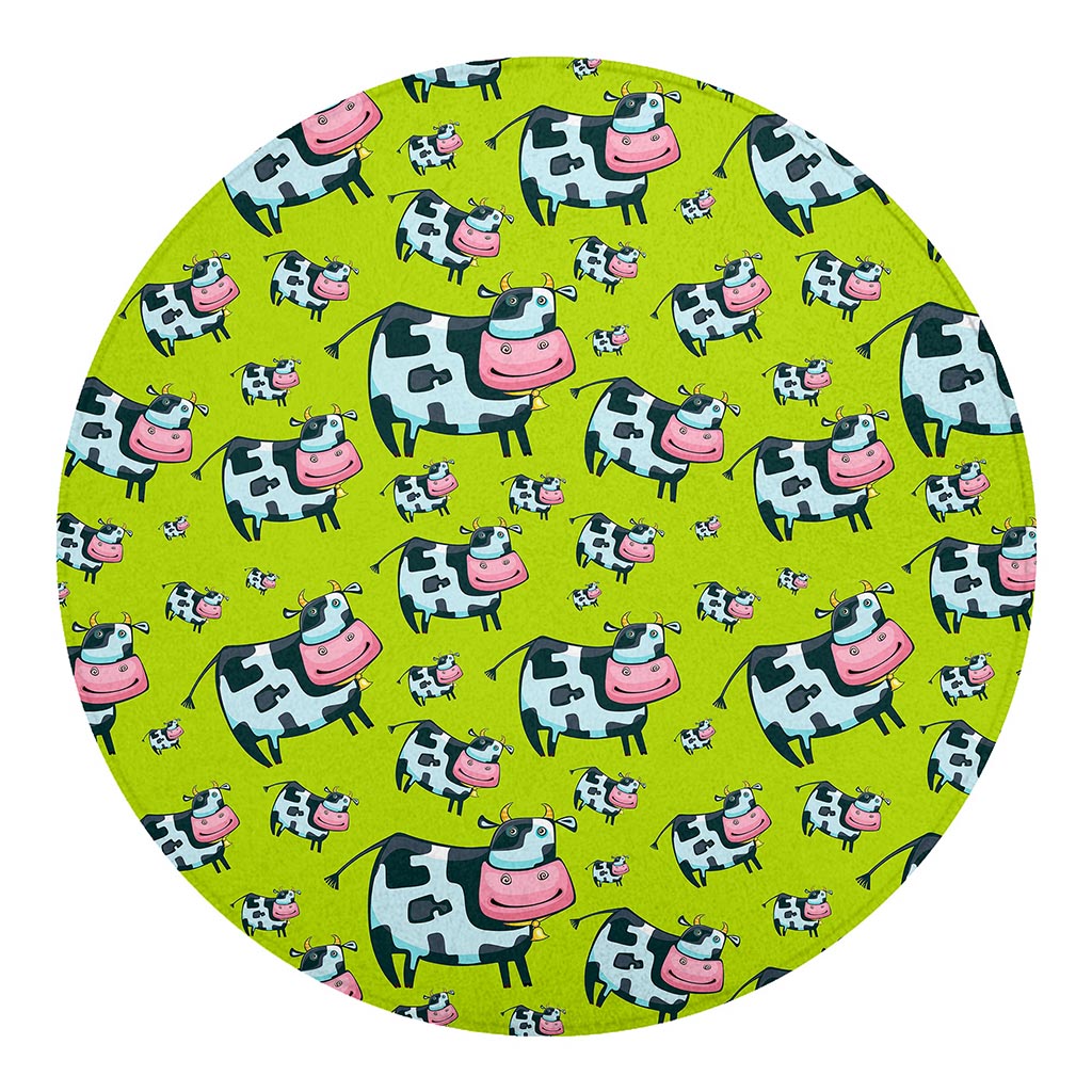 Cartoon Smiley Cow Pattern Print Round Blanket