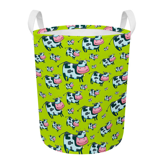 Cartoon Smiley Cow Pattern Print Round Laundry Basket