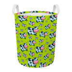 Cartoon Smiley Cow Pattern Print Round Laundry Basket