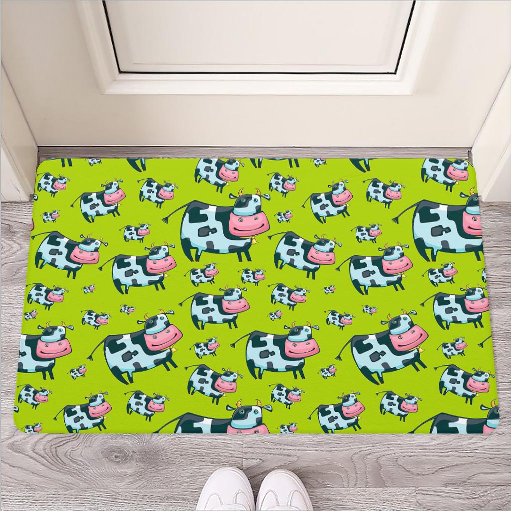 Cartoon Smiley Cow Pattern Print Rubber Doormat