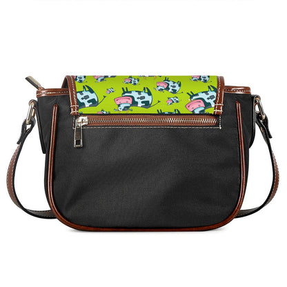 Cartoon Smiley Cow Pattern Print Saddle Bag