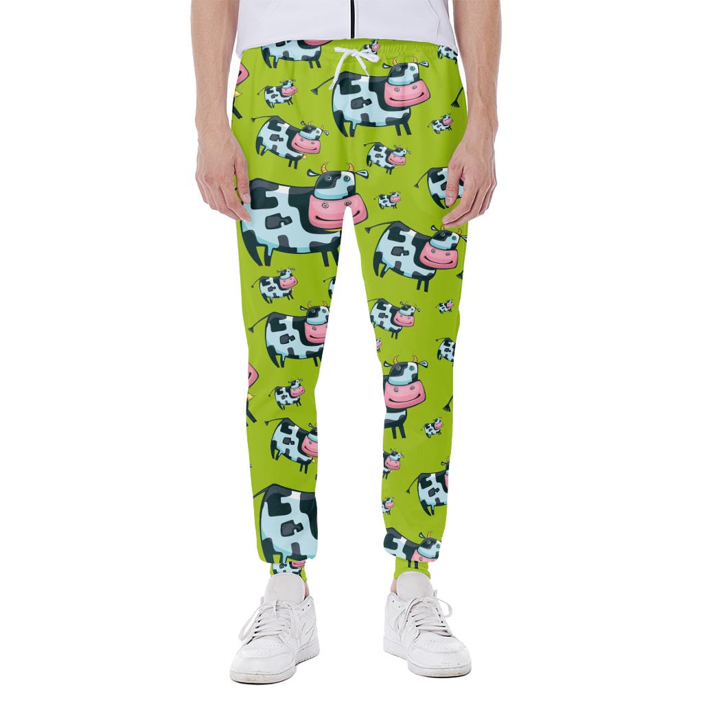 Cartoon Smiley Cow Pattern Print Scuba Joggers