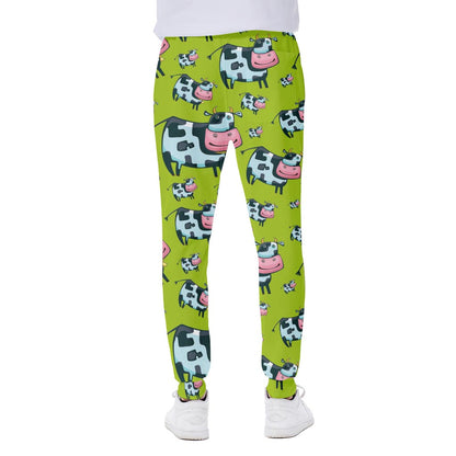 Cartoon Smiley Cow Pattern Print Scuba Joggers