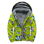 Cartoon Smiley Cow Pattern Print Sherpa Lined Zip Up Hoodie