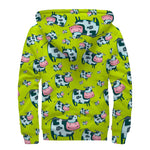 Cartoon Smiley Cow Pattern Print Sherpa Lined Zip Up Hoodie