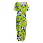 Cartoon Smiley Cow Pattern Print Short Sleeve Long Nightdress