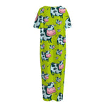 Cartoon Smiley Cow Pattern Print Short Sleeve Long Nightdress