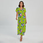Cartoon Smiley Cow Pattern Print Short Sleeve Maxi Dress