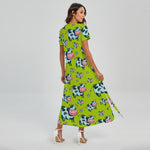 Cartoon Smiley Cow Pattern Print Short Sleeve Maxi Dress