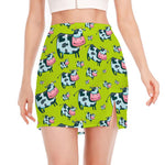 Cartoon Smiley Cow Pattern Print Side Slit Mini Skirt