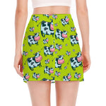 Cartoon Smiley Cow Pattern Print Side Slit Mini Skirt