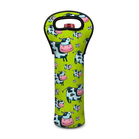 Cartoon Smiley Cow Pattern Print Single Neoprene Wine Tote