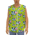 Cartoon Smiley Cow Pattern Print Sleeveless Baseball Jersey
