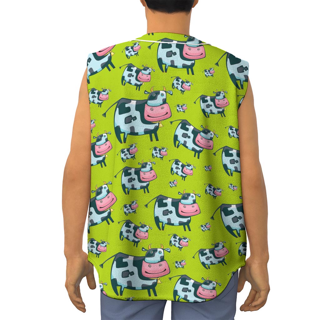 Cartoon Smiley Cow Pattern Print Sleeveless Baseball Jersey