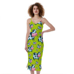 Cartoon Smiley Cow Pattern Print Slim Fit Midi Cami Dress