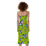 Cartoon Smiley Cow Pattern Print Slim Fit Midi Cami Dress