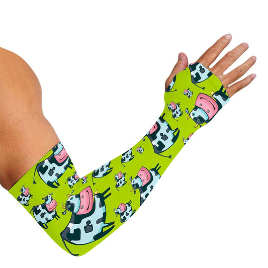 Cartoon Smiley Cow Pattern Print Sun Protection Arm Sleeves