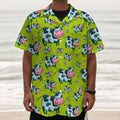 Cartoon Smiley Cow Pattern Print Textured Short Sleeve Shirt