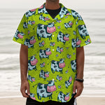 Cartoon Smiley Cow Pattern Print Textured Short Sleeve Shirt