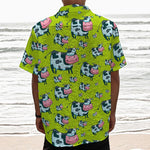 Cartoon Smiley Cow Pattern Print Textured Short Sleeve Shirt