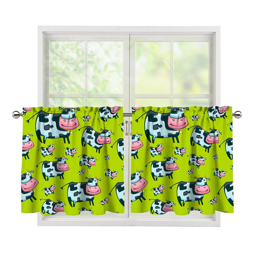 Cartoon Smiley Cow Pattern Print Tier Curtains