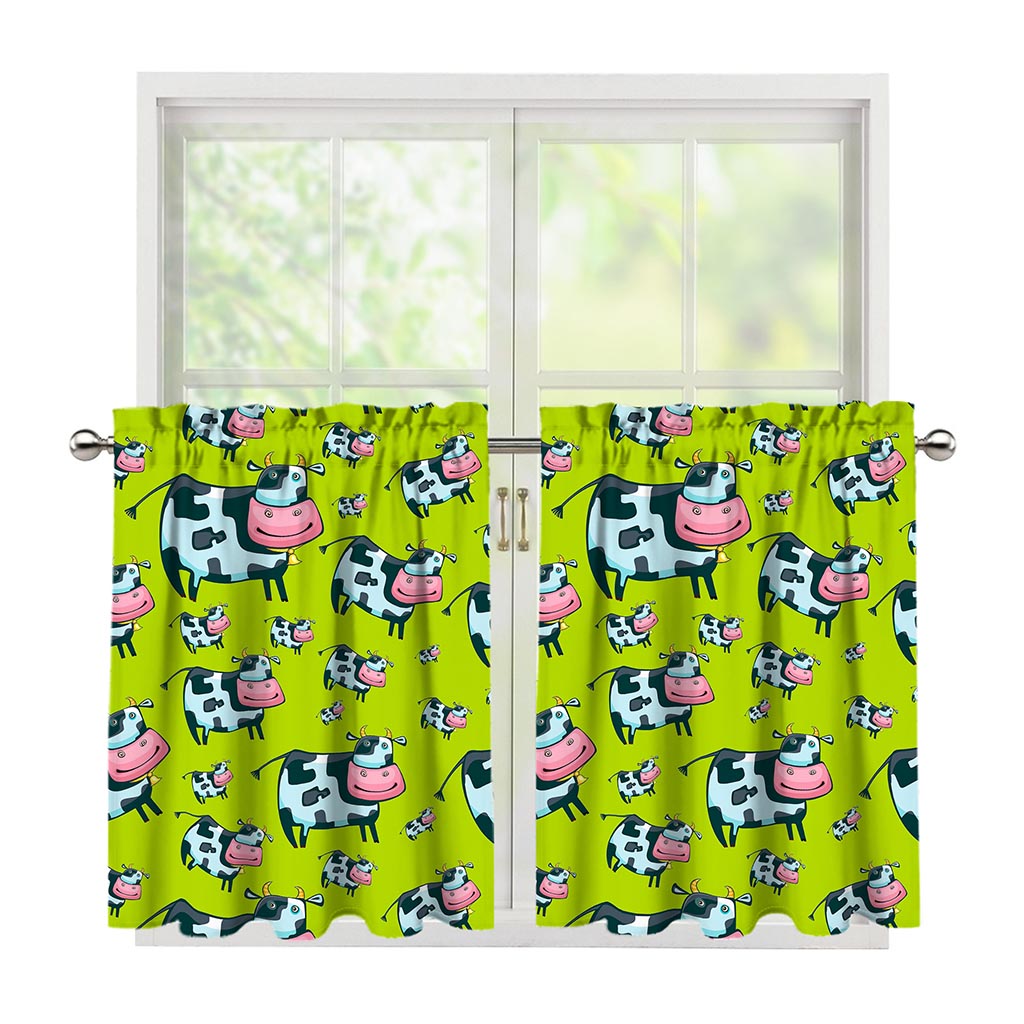 Cartoon Smiley Cow Pattern Print Tier Curtains