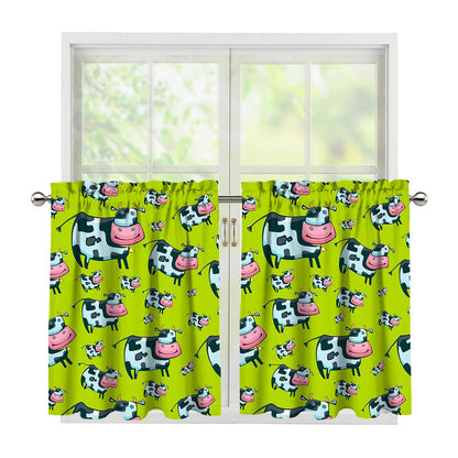 Cartoon Smiley Cow Pattern Print Tier Curtains