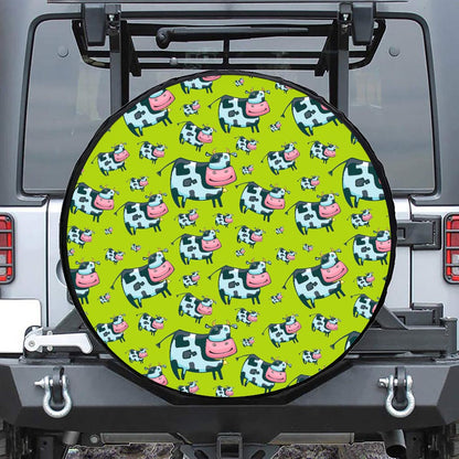 Cartoon Smiley Cow Pattern Print Tire Cover