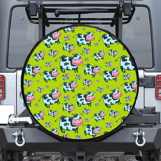 Cartoon Smiley Cow Pattern Print Tire Cover