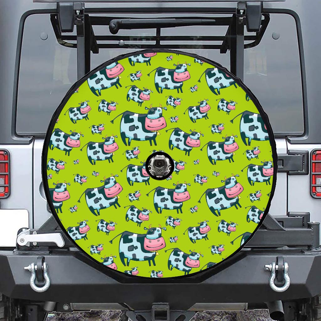 Cartoon Smiley Cow Pattern Print Tire Cover With Camera Hole
