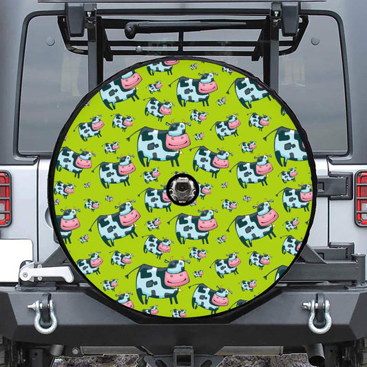 Cartoon Smiley Cow Pattern Print Tire Cover With Camera Hole
