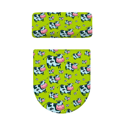 Cartoon Smiley Cow Pattern Print Toilet Lid And Tank Cover Set