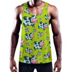 Cartoon Smiley Cow Pattern Print Training Tank Top