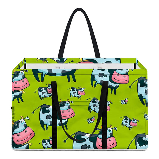 Cartoon Smiley Cow Pattern Print Utility Tote Bag