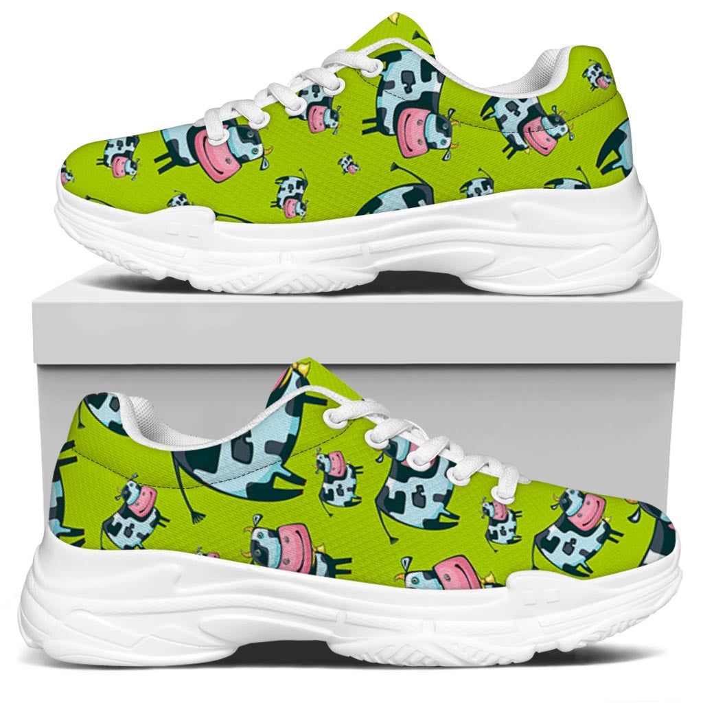 Cartoon Smiley Cow Pattern Print White Chunky Shoes